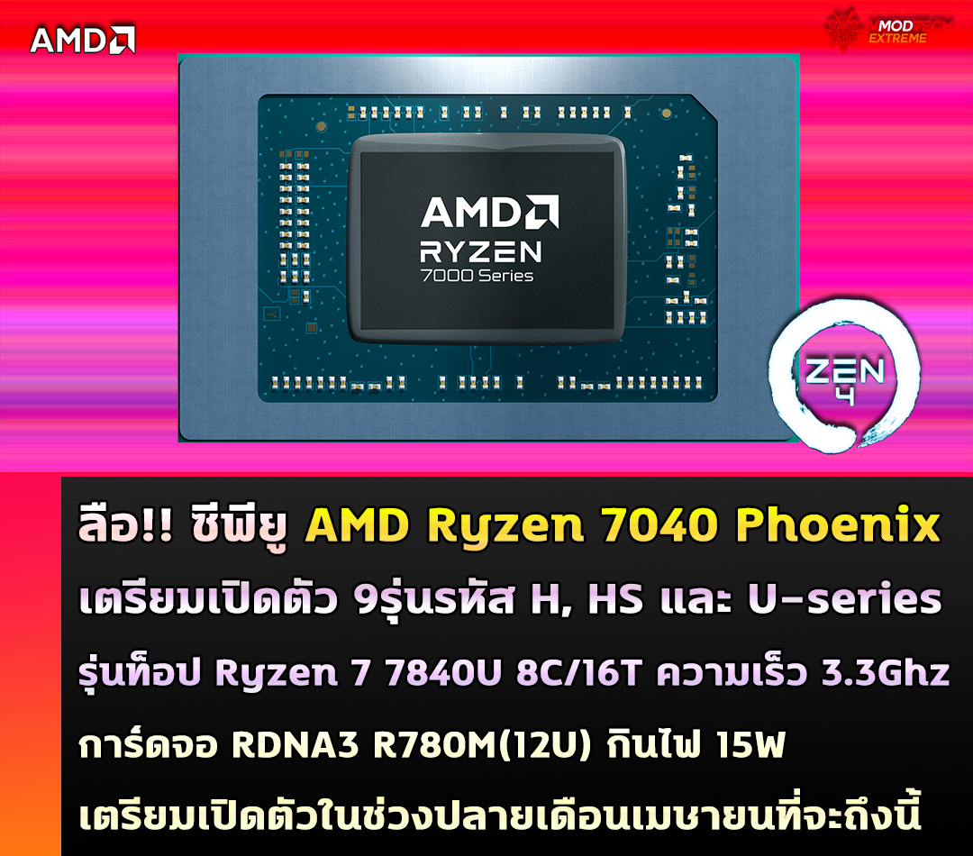 ลือ!! ซีพียู AMD Ryzen 7040 Phoenix เตรียมเปิดตัวในช่วงปลายเดือนเมษายนที่จะถึงนี้ 