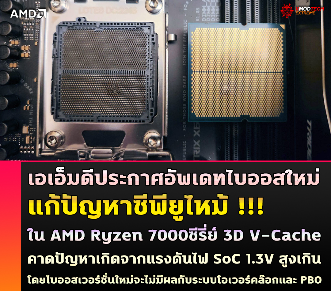 amd ryzen 7000 series new firmware เอเอ็มดีประกาศอัพเดทเฟิร์มแวร์ใหม่แก้ปัญหาการเบิร์นเอาท์ซีพียู AMD Ryzen 7000ซีรี่ย์ โดยเฉพาะรุ่นที่มี 3D V Cache 