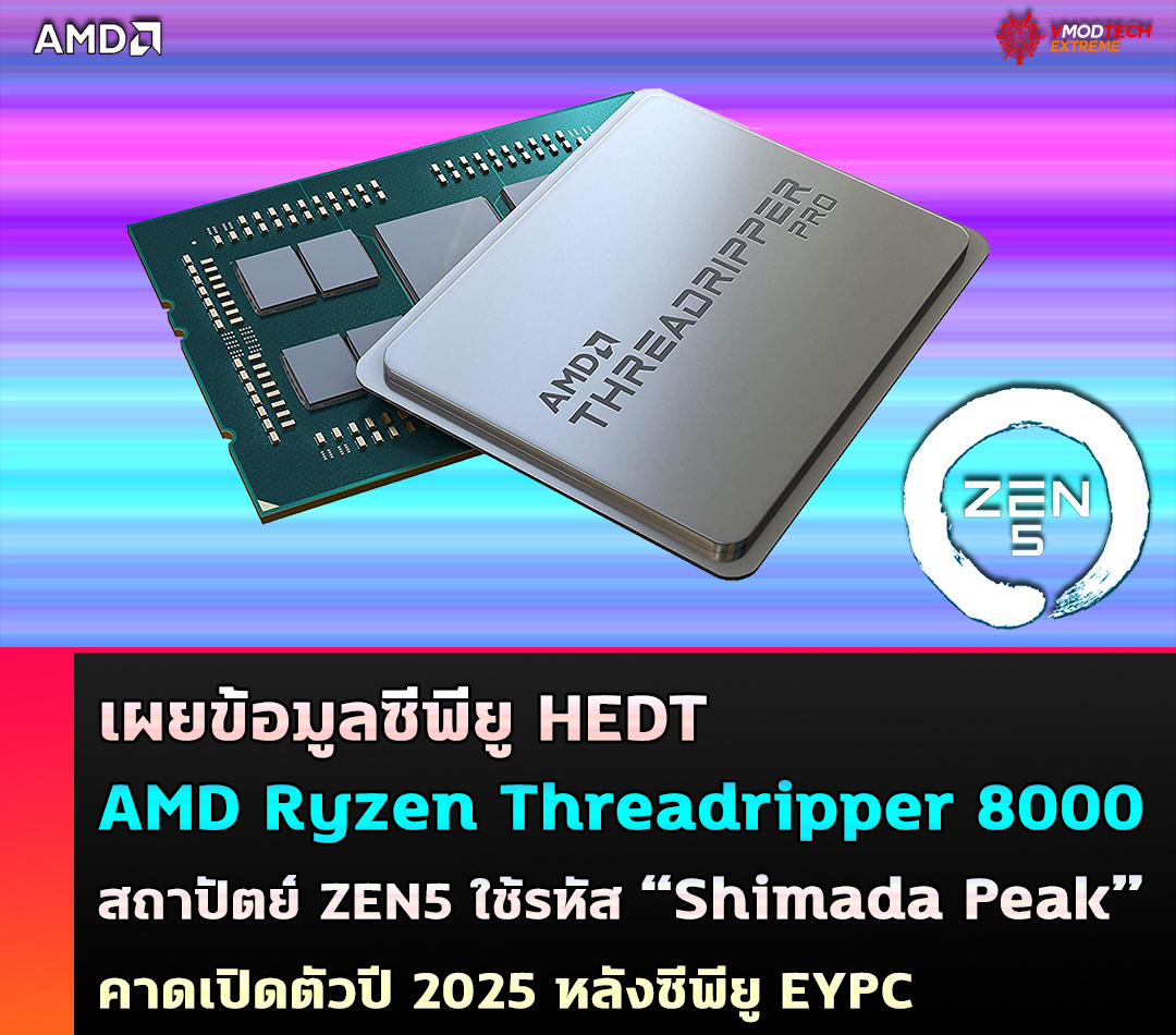 เผยข้อมูลซีพียู AMD Ryzen Threadripper 8000 สถาปัตย์ ZEN5 ใช้รหัส “Shimada Peak” คาดเปิดตัวปี 2025 