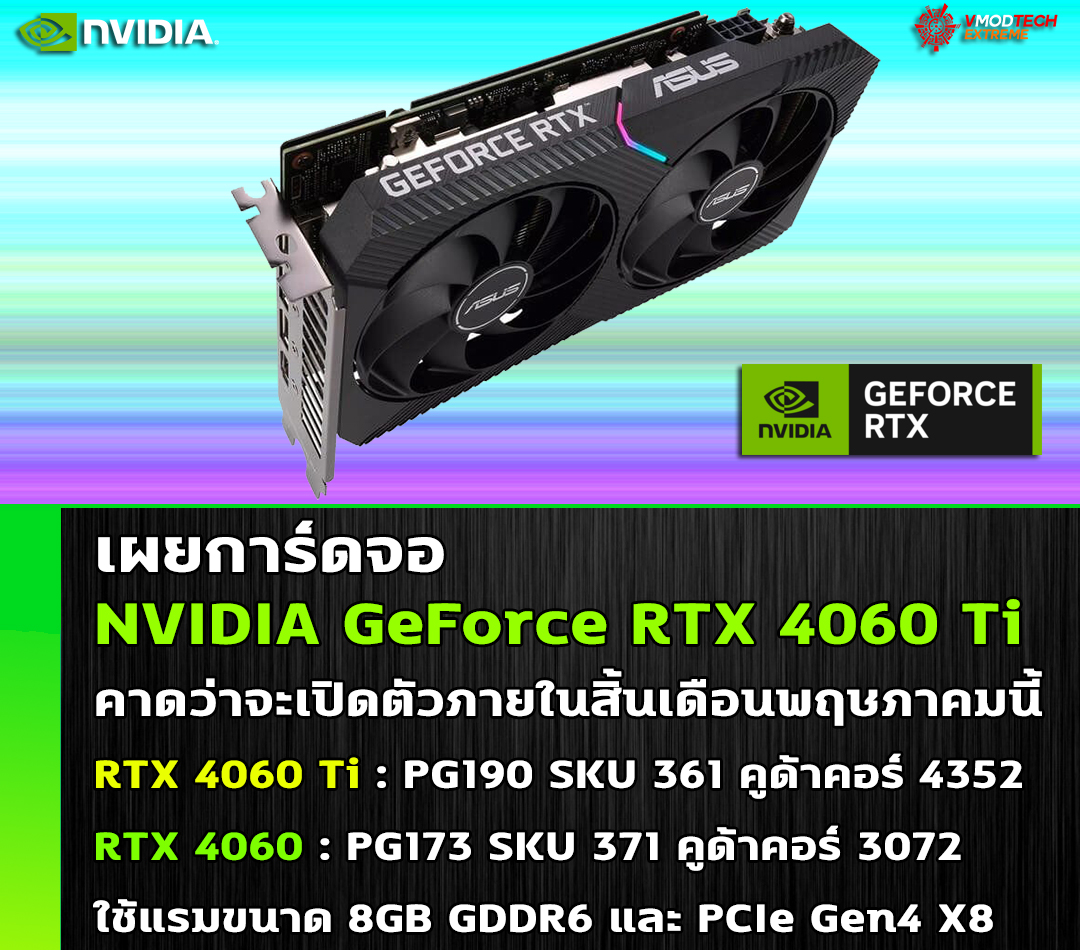 เผยการ์ดจอ NVIDIA GeForce RTX 4060 Ti คาดว่าจะเปิดตัวภายในสิ้นเดือนพฤษภาคมนี้