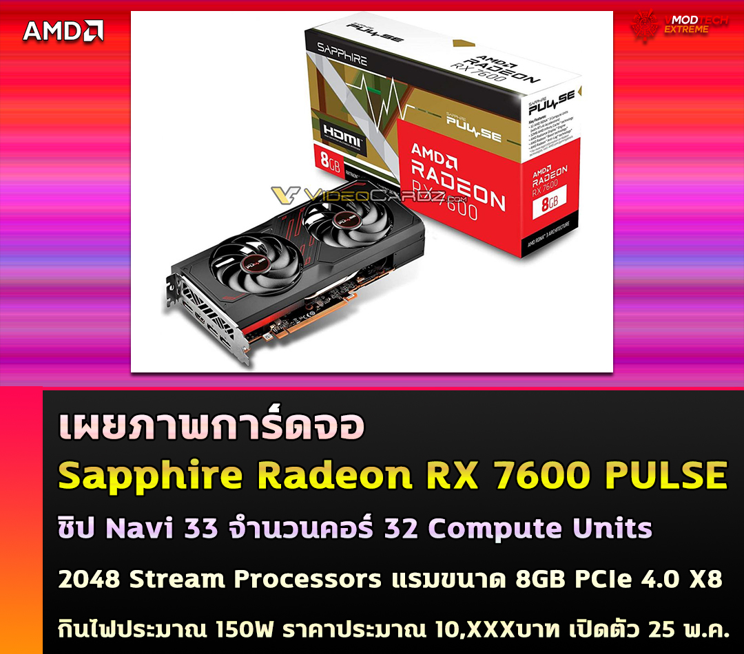 sapphire radeon rx 7600 pulse เผยภาพการ์ดจอ Sapphire Radeon RX 7600 PULSE รุ่นใหม่ล่าสุด