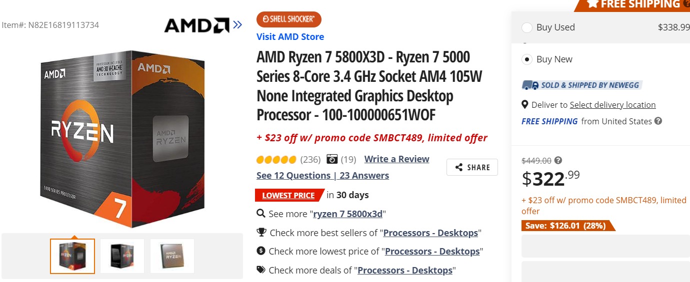 5800x3d 2 ของดีราคาถูก!!! AMD Ryzen 7 5800X3D ลดราคาเหลือเพียง $289 หรือ 10,000บาทเท่านั้น 