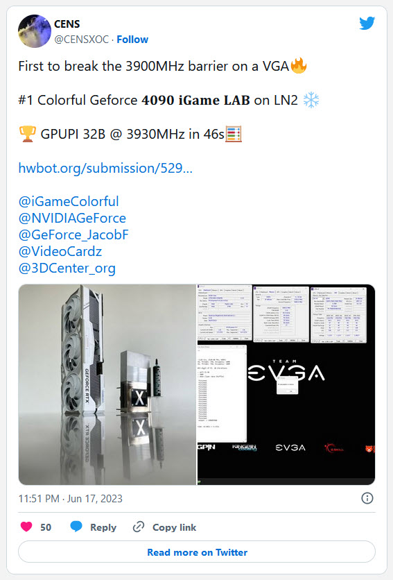 2023 06 19 7 19 27 Colorful GeForce RTX 4090 iGame LAB โอเวอร์คล๊อกทำลายสถิติโลกด้วยความเร็ว 3.93 GHz เป็นครั้งแรก
