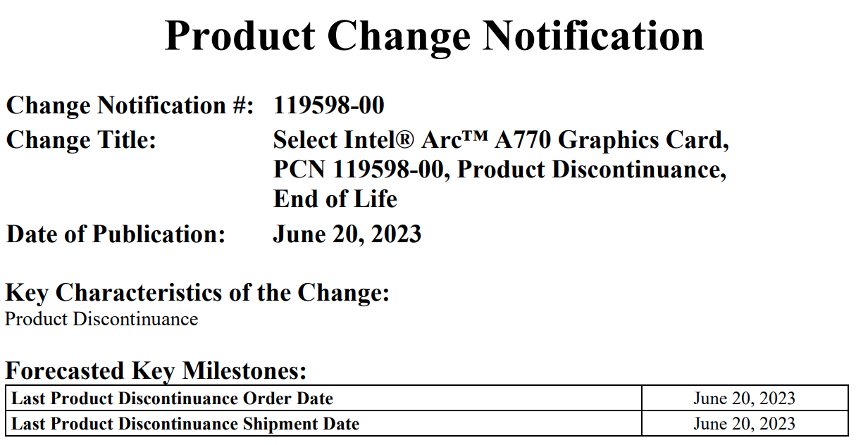 intel arc a770 le eol Intel ยุติการผลิตการ์ดจอ Intel Arc A770 16GB Limited Edition อย่างเป็นทางการ