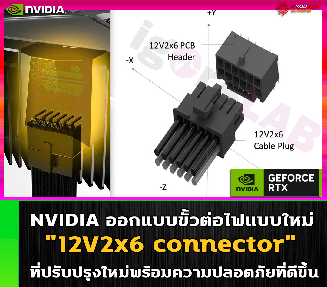 nvidia 12v2x6 connector NVIDIA ออกแบบขั้วต่อไฟแบบใหม่ 12V2x6 connector ที่ปรับปรุงใหม่พร้อมความปลอดภัยที่ดีขึ้น