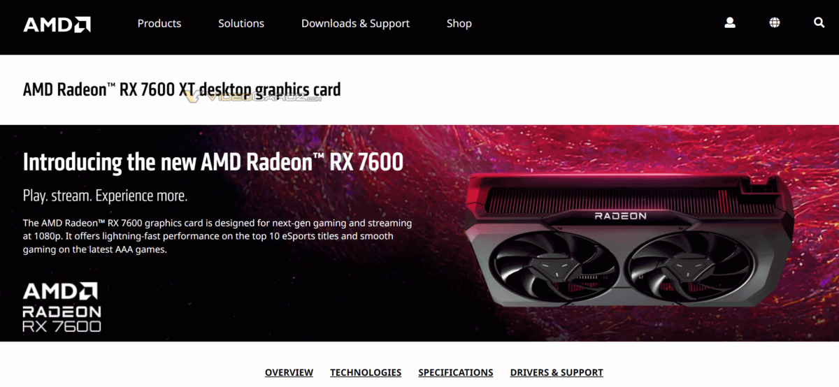 amd radeon rx 7600 xt 1200x554 หลุด AMD Germany แสดงข้อมูลการ์ดจอ Radeon RX 7600 XT อย่างไม่ได้ตั้งใจ