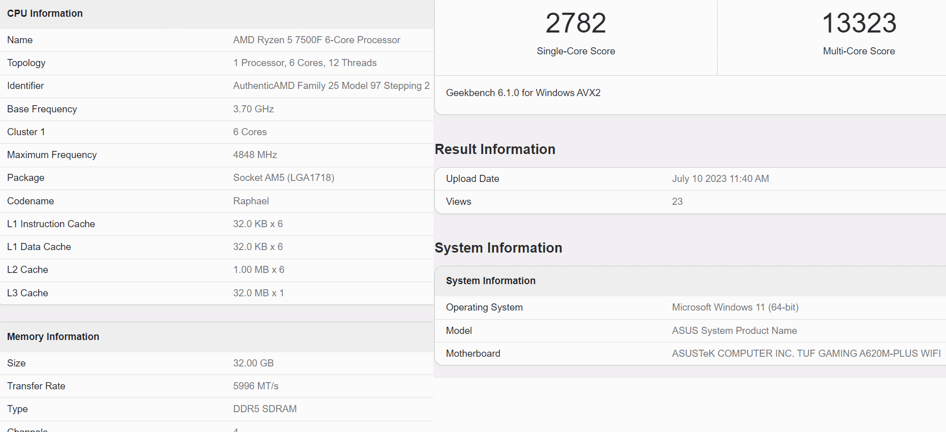 amd 7500f geekbench 1 หลุดผลทดสอบ AMD Ryzen 5 7500F 6C/12T รุ่นใหม่ล่าสุดไม่มีการ์ดจอในตัวในการทดสอบ Geekbench 