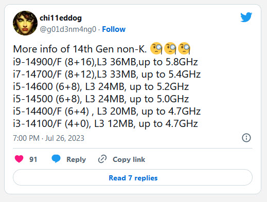 2023 07 27 10 41 10 ลือ!! ซีพียู Intel 14th Gen Core ในรุ่น non K “Raptor Lake Refresh” รุ่นที่ 14 ใหม่ล่าสุดความเร็วสูงสุดมากถึง 5.8 GHz 