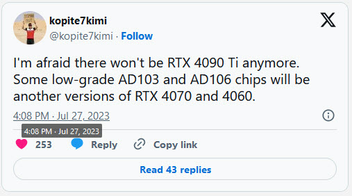 2023 07 29 8 36 33 ลือ!! NVIDIA RTX 4090 Ti ไม่มีแผนที่จะเปิดตัว คาดจะเปิดตัว GeForce RTX 5090 ที่จะมาพร้อมบัสหน่วยความจำขนาด 512 บิต