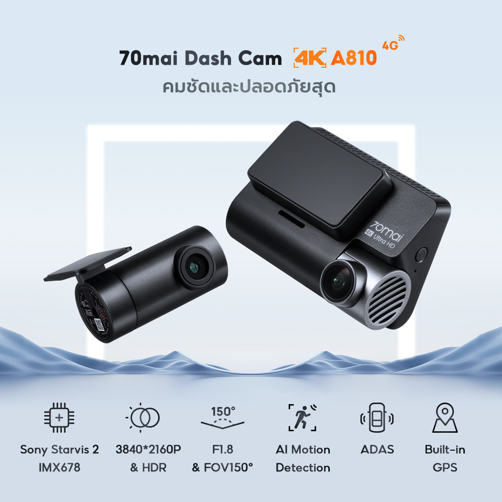 a810 1 70mai เปิดตัวกล้องติดรถยนต์เรือธง Dash Cam 4K A810 อัปเกรดเซ็นเซอร์รุ่นใหม่ล่าสุด Sony STARVIS 2 IMX 678 ภาพชัด สมจริงยิ่งขึ้น