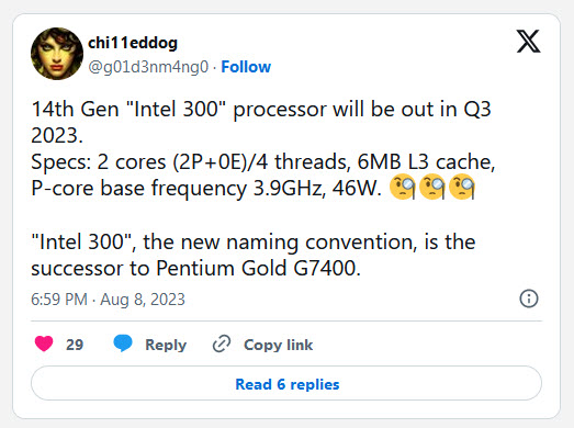2023 08 09 20 05 05 ลือ!! อินเทลเตรียมเปิดตัวซีพียู Intel 300 รุ่นเล็กแบบ Dual core กินไฟ 46W TDP