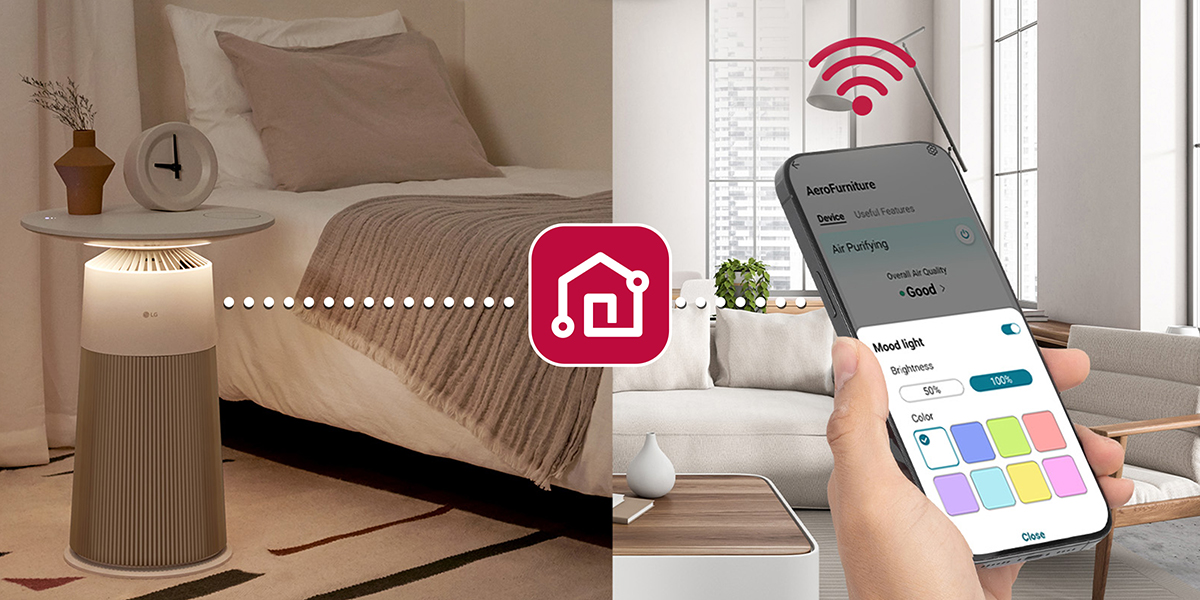 lg aero funiture thinq แอลจี เปิดตัวเครื่องฟอกอากาศ LG PuriCare Aero Series ตอบโจทย์ด้านฟังก์ชั่นและดีไซน์ พร้อมสร้างอากาศบริสุทธิ์ให้ทุกพื้นที่ภายในบ้าน ผสานเทคโนโลยี ฟังก์ชั่น และการออกแบบอย่างชาญฉลาด ให้อากาศภายในบ้านสะอาดในทุกๆ วัน
