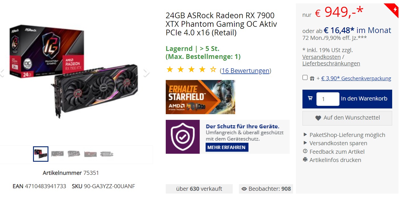 7900xt mindfactory เผยการ์ดจอ AMD Radeon RX 7900 XTX ลดลงเหลือ 949 EUR ราคาถูกกว่ารุ่น RTX 4070 Ti บางรุ่น