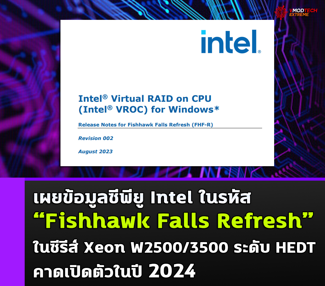 intel fishhawk falls refresh เผยข้อมูลซีพียู Intel ในรหัส “Fishhawk Falls Refresh” ในซีรีส์ Xeon W2500/3500 ระดับ HEDT