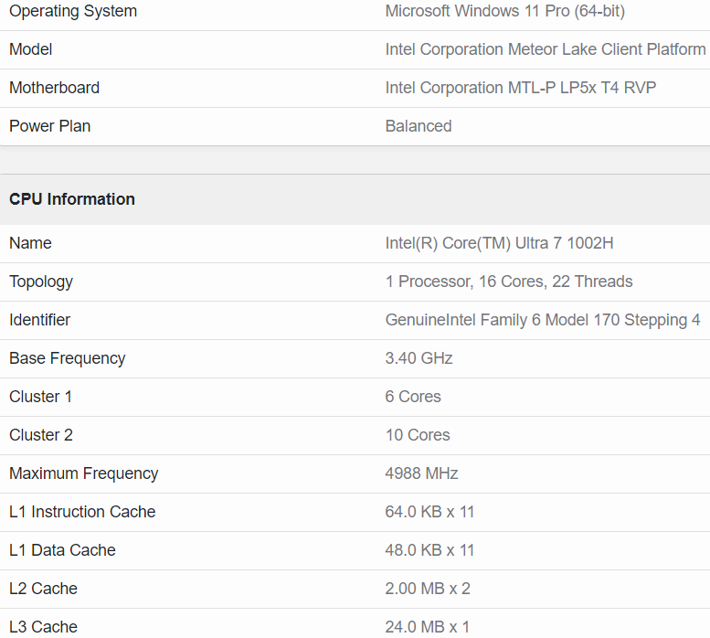 core ultra 1002h หลุดข้อมูล Intel “Meteor Lake” Core Ultra 7 รุ่นใหม่ล่าสุดมีจำนวนคอร์ 16C/22T ความเร็ว 5.0 GHz