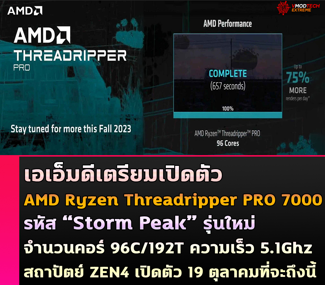 amd ryzen threadripper pro 7000 storm peak เอเอ็มดีเตรียมเปิดตัว AMD Ryzen Threadripper PRO 7000 “Storm Peak” รุ่นใหม่มาพร้อมจำนวนคอร์มากถึง 96C/192T สถาปัตย์ ZEN4 เปิดตัว 19 ตุลาคมที่จะถึงนี้