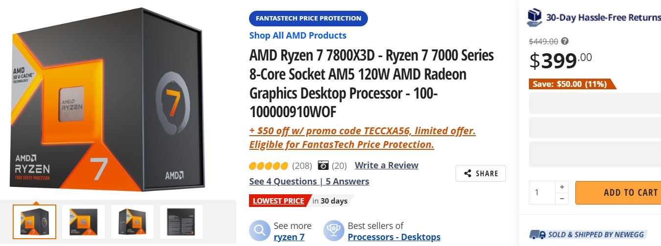 7800x3d 349usd newegg เอเอ็มดีลดราคารอ!!! AMD Ryzen 7 7800X3D ลดราคาอยู่ที่ 349 ดอลล่าสหรัฐฯ หรือประมาณ 12,900บาทไทย 