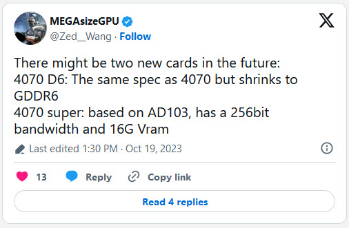 2023 10 19 17 01 35 ลือ!! NVIDIA GeForce RTX 4070 SUPER มาพร้อมแรม 16GB ใช้ชิป AD103 คาดเตรียมเปิดตัวเร็วๆ นี้