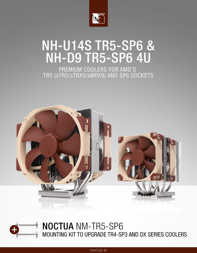 Noctua ประกาศเปิดตัวฮีตซิงค์ซีพียู NH-U14S TR5-SP6 และ NH-D9 TR5-SP6 4U รุ่นใหม่สำหรับซ็อกเก็ต TR5 (sTR5/sTRX5/sWRX9) ของ AMD และซ็อกเก็ต SP6 สำหรับ Threadripper HEDT ซีรีส์ 7000 รุ่นใหม่ล่าสุด 