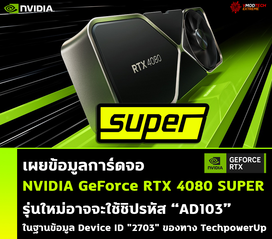 nvidia geforce rtx 4080 super ad103 เผยการ์ดจอ NVIDIA GeForce RTX 4080 SUPER อาจจะใช้ชิปรหัส AD103 