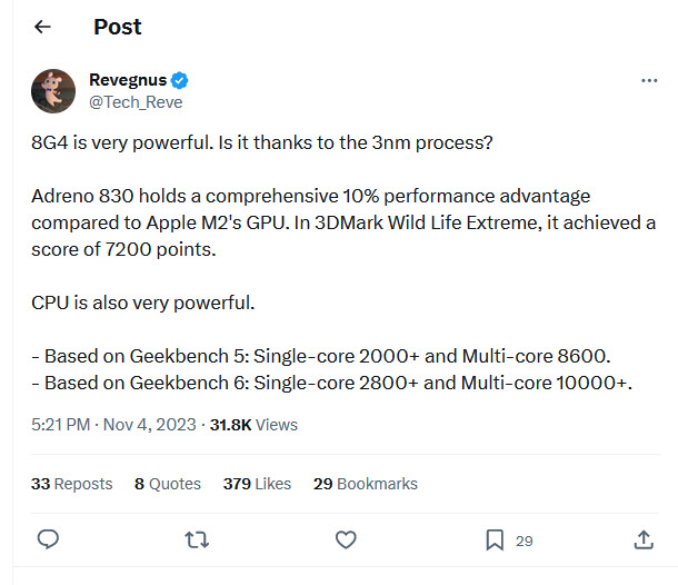 2023 11 05 9 59 49 ลือ!! Snapdragon 8 Gen 4 จะมีพลังการ์ดจอ Adreno 830 เจเนอเรชั่นใหม่จะเร็วกว่า Apple M2 มากถึง 10 % ใน 3DMark Wild Life Extreme