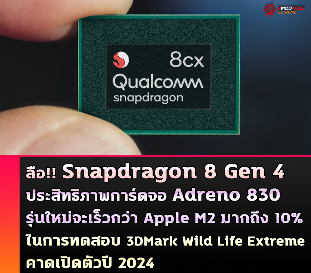 ลือ!! Snapdragon 8 Gen 4 จะมีพลังการ์ดจอ Adreno 830 เจเนอเรชั่นใหม่จะเร็วกว่า Apple M2 มากถึง 10 % ใน 3DMark Wild Life Extreme