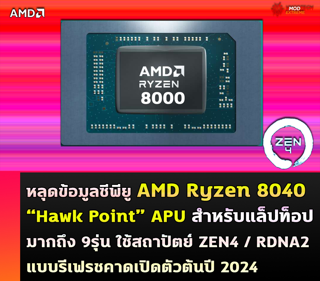 amd ryzen 8000 hawk point หลุดข้อมูลซีพียู AMD Ryzen 8040 “Hawk Point” APU สำหรับแล็ปท็อปคาดเปิดตัวต้นปี 2024 