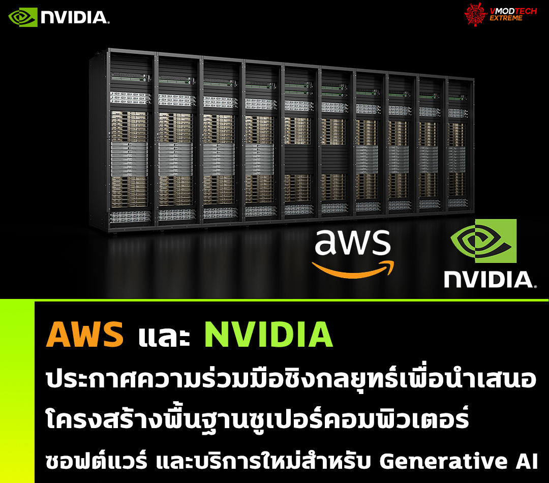 AWS และ NVIDIA ประกาศความร่วมมือชิงกลยุทธ์เพื่อนำเสนอโครงสร้างพื้นฐานซูเปอร์คอมพิวเตอร์ ซอฟต์แวร์ และบริการใหม่สำหรับ Generative AI