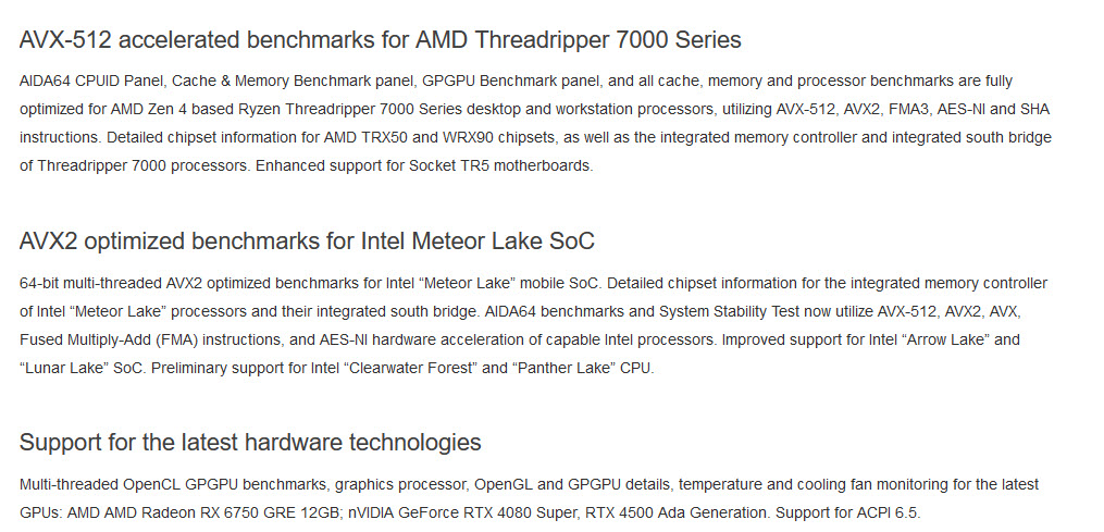 2023 12 05 17 02 26 เผยข้อมูล AIDA64 version 7.00 พร้อมรองรับซีพียู Intel Meteor Lake , Arrow Lake , Lunar Lake และการ์ดจอ RTX 4080 SUPER , RTX 4500