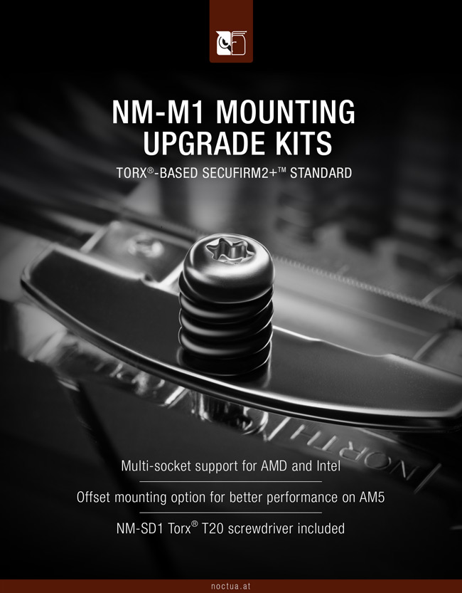 nm m1 mounting kit launch web Noctua เปิดตัวชุดติดตั้ง SecuFirm2+™ ที่ใช้ NM M1 Torx® อัพเกรดเสริมที่พร้อมรองรับทั้ง Intel และ AMD 