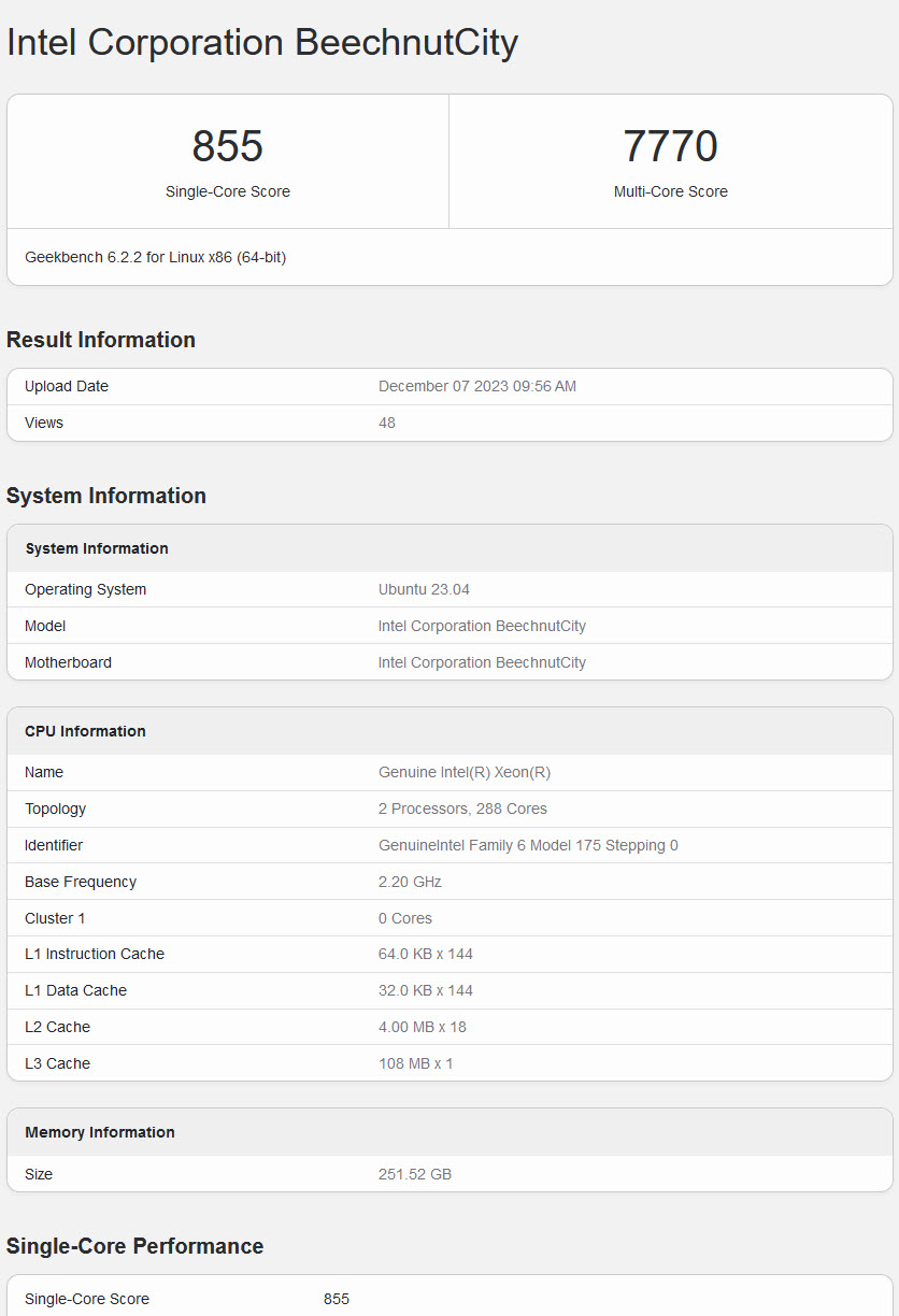 2023 12 07 22 42 57 หลุดข้อมูลซีพียู Intel Xeon Sierra Forest 144คอร์ สถาปัตยกรรม Sierra Glen E Core พร้อมแคช 172 MB 