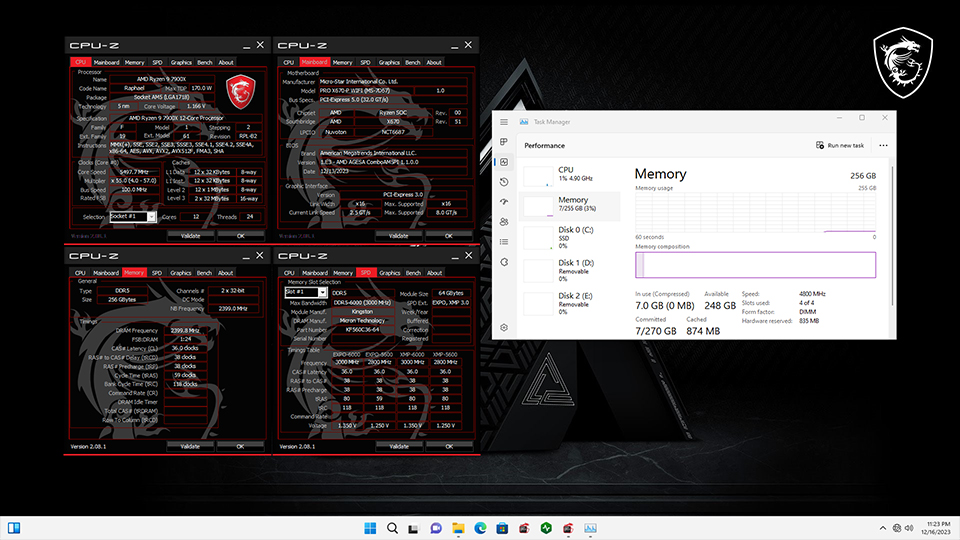 memory 20231215 3 เมนบอร์ด MSI พร้อมรองรับความจุหน่วยความจำสูงสุด 256GB สำหรับเมนบอร์ด 4 DIMM และ 128GB สำหรับ 2 DIMM 