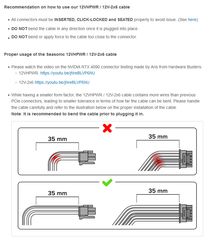 2023 12 24 12 25 10 Seasonic แนะนำให้ใช้เครื่องเป่าผมเพื่อดัดสายเคเบิล 12VHPWR และ 12V 2×6 เมื่อทำการติดตั้งลงการ์ดจอที่ใช้ขั้วต่อดังกล่าว