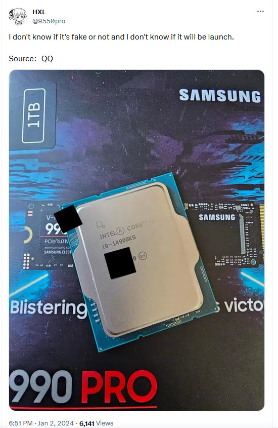 2024 01 03 11 09 00 หลุดภาพซีพียู Intel Core i9 14900KS รุ่นใหม่ล่าสุดกับความเร็วสูงสุด 6.2 GHz