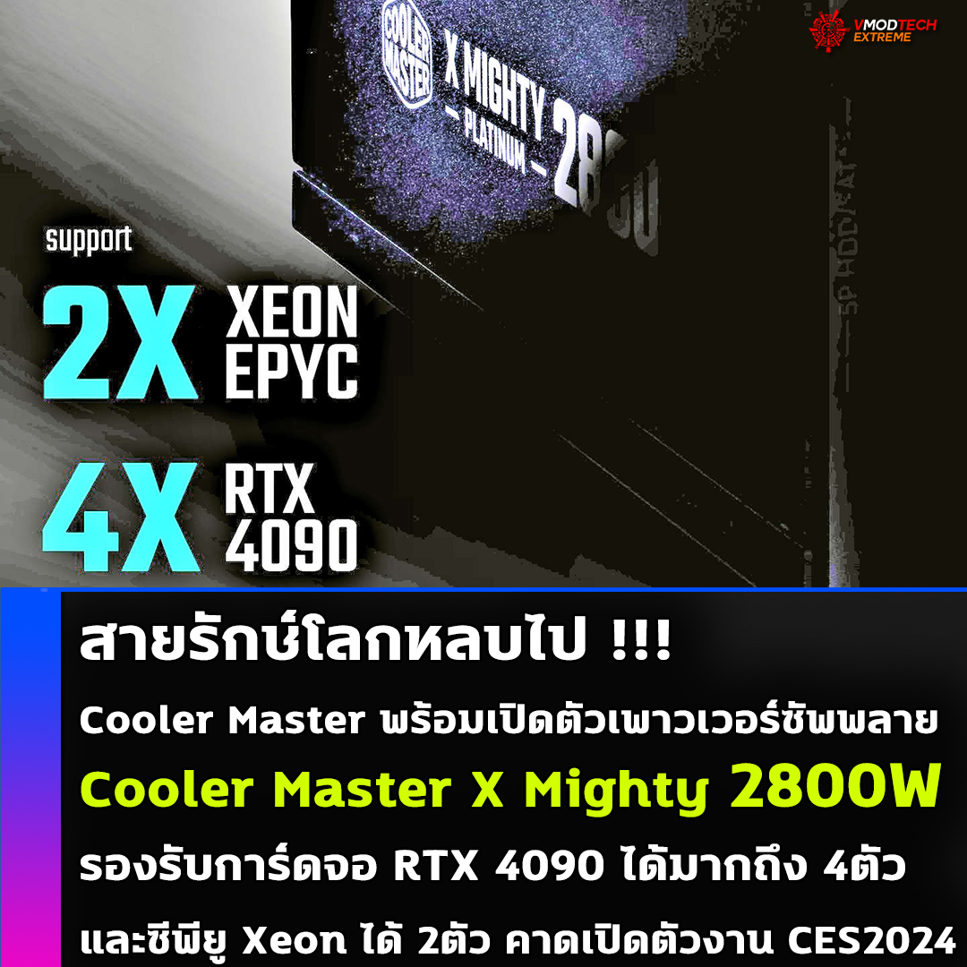 Cooler Master พร้อมเปิดตัวเพาวเวอร์ซัพพลาย Cooler Master X Mighty 2800W รุ่นใหม่พร้อมรองรับการ์ดจอ GeForce RTX 4090 ได้มากถึง 4ตัว 