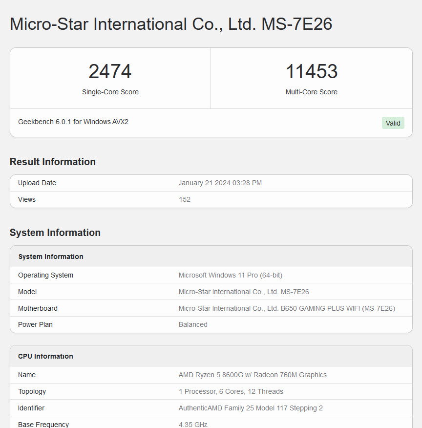 2024 01 25 10 30 57 หลุดผลทดสอบ AMD Ryzen 8700G และ 8600G APUs รุ่นใหม่ล่าสุดในโปรแกรม Geekbench 