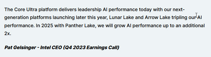 2024 01 29 9 30 56 อินเทลเผยซีพียู Intel Panther Lake มีประสิทธิภาพด้าน AI แรงเป็นสองเท่าเหนือกว่า Intel Arrow Lake