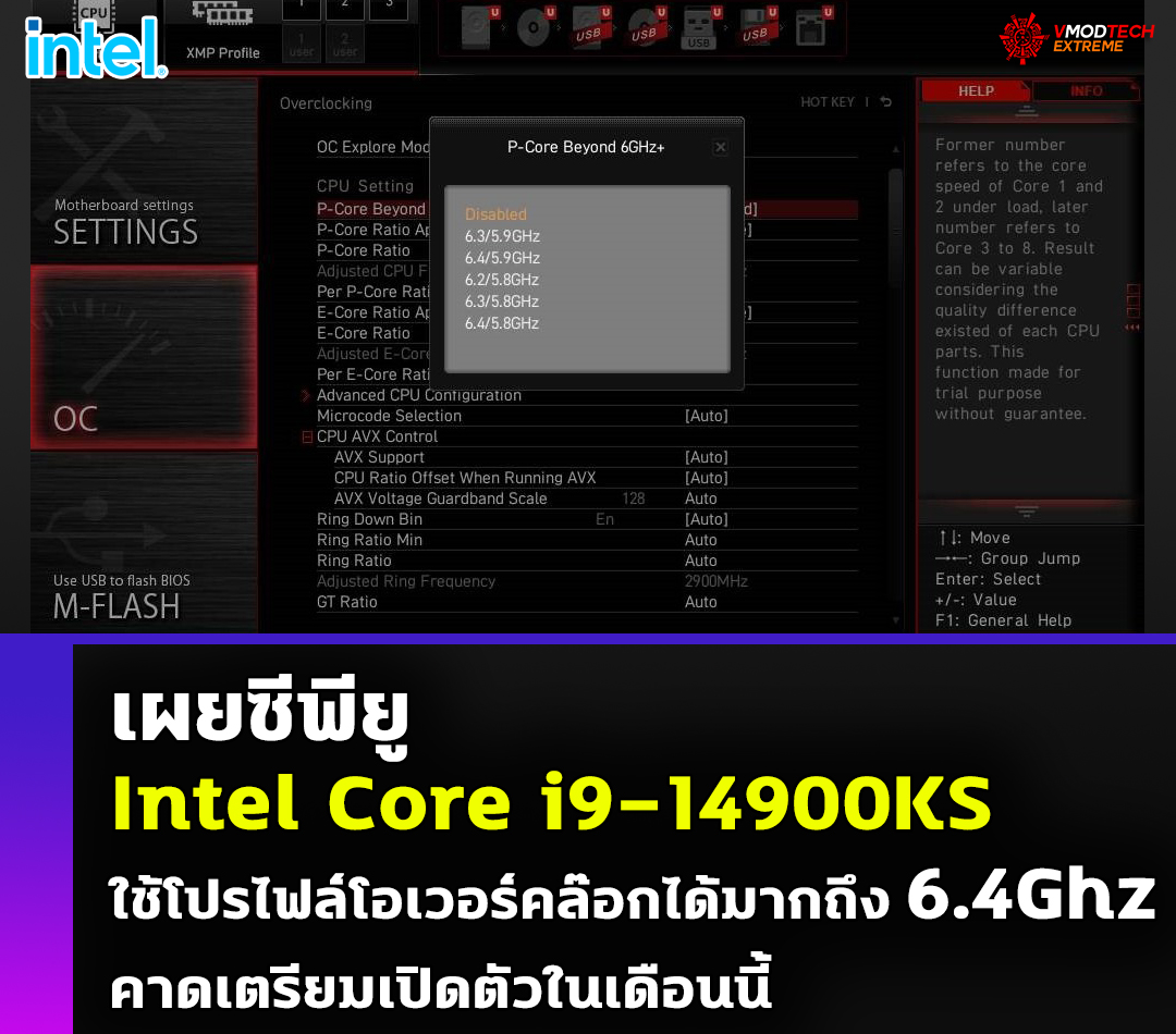 intel core i9 14900ks 6400mhz oc เผยซีพียู Intel Core i9 14900KS สามารถใช้โปรไฟล์โอเวอร์คล๊อกได้มากถึง 6.4Ghz 