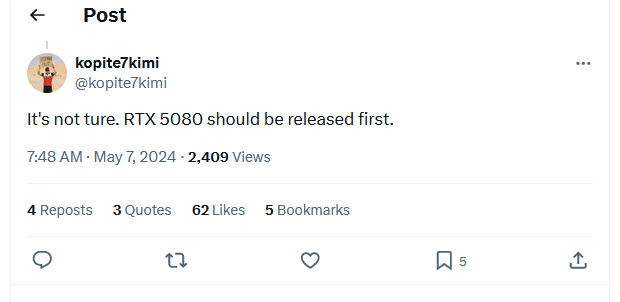 2024 05 07 9 51 53 ลือ!! NVIDIA GeForce RTX 5080 รุ่นรองจะเปิดตัวก่อน GeForce RTX 5090 รุ่นท็อป