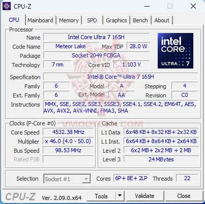 cpuz ASUS NUC 14 Pro Review