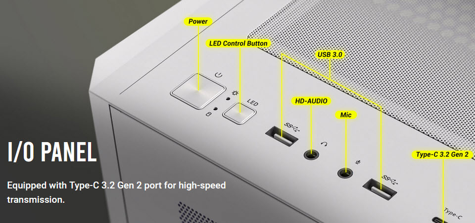 io panel Antec CONSTELLATION SERIES C5 ARGB White Review