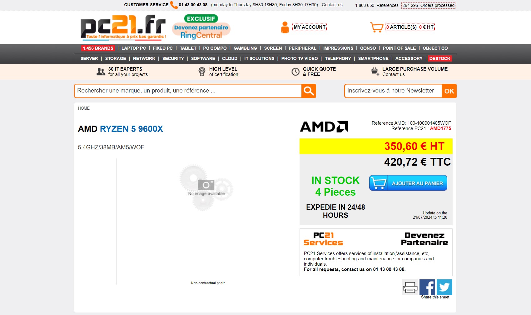 ryzen 9600x pc21fr  เผยราคาซีพียู AMD “Zen 5” รุ่นใหม่ Ryzen 5 9600X อยู่ที่ 350.60 ยูโร, Ryzen 7 9700X อยู่ที่ 454.13 ยูโร, Ryzen 9 9900X อยู่ที่ 567.42 ยูโร