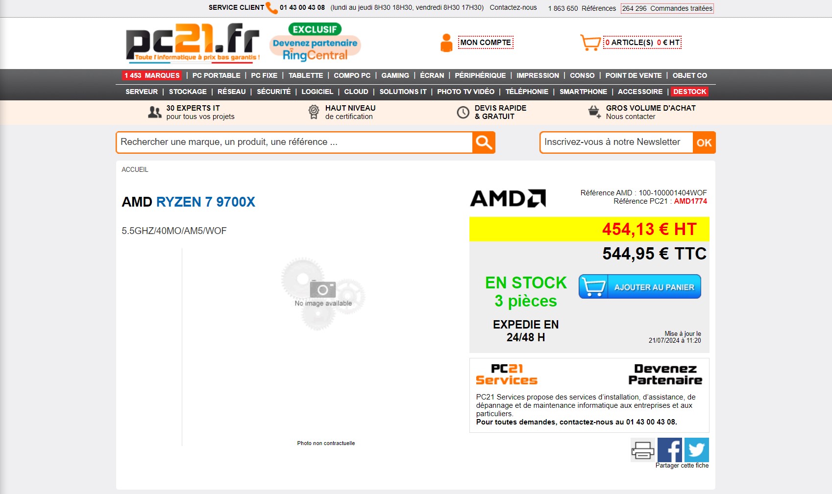 ryzen 9700x pc21fr  เผยราคาซีพียู AMD “Zen 5” รุ่นใหม่ Ryzen 5 9600X อยู่ที่ 350.60 ยูโร, Ryzen 7 9700X อยู่ที่ 454.13 ยูโร, Ryzen 9 9900X อยู่ที่ 567.42 ยูโร