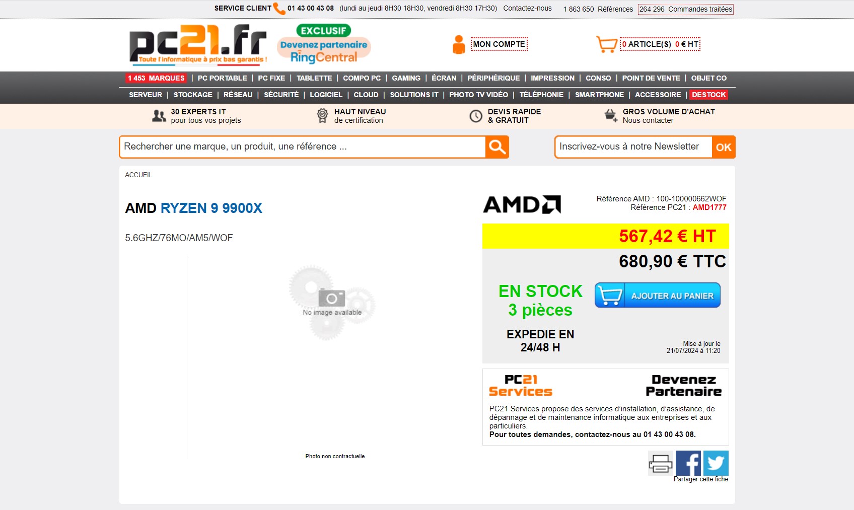 ryzen 9900x pc21fr  เผยราคาซีพียู AMD “Zen 5” รุ่นใหม่ Ryzen 5 9600X อยู่ที่ 350.60 ยูโร, Ryzen 7 9700X อยู่ที่ 454.13 ยูโร, Ryzen 9 9900X อยู่ที่ 567.42 ยูโร