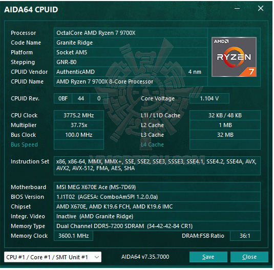 aida64 AMD RYZEN 7 9700X PROCESSOR REVIEW