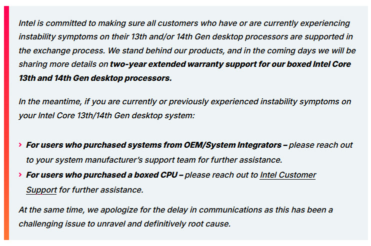 2024 08 06 11 32 39 อินเทลเพิ่มการรับประกันให้ซีพียู Intel 13th Gen และ 14th Gen รวมไปถึงบรรดาซีพียู OEM และเดสก์ท็อปให้ประกันเพิ่มเป็น 2ปี