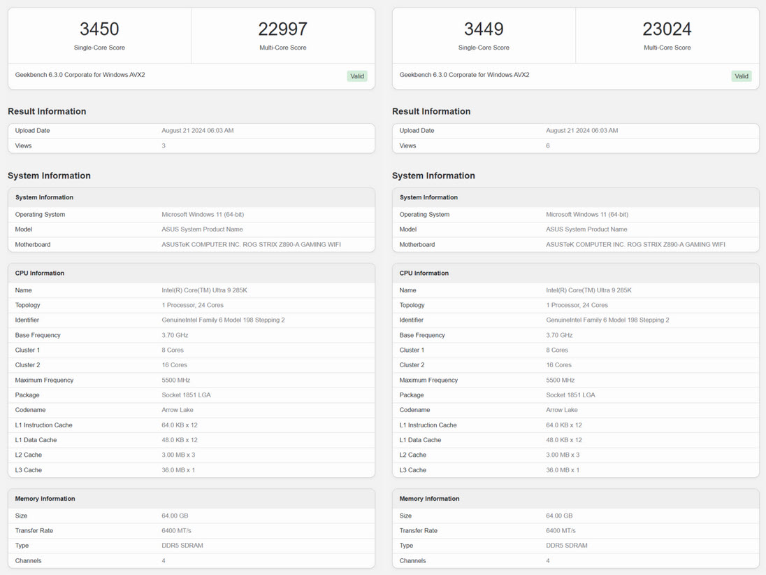 2024 08 22 7 21 42 หลุดผลทดสอบ Intel Core Ultra 9 285K “Arrow Lake” รุ่นใหม่แรงกว่า Core i9 14900KS และ Ryzen 9 9950X ในการทดสอบ Geekbench 6