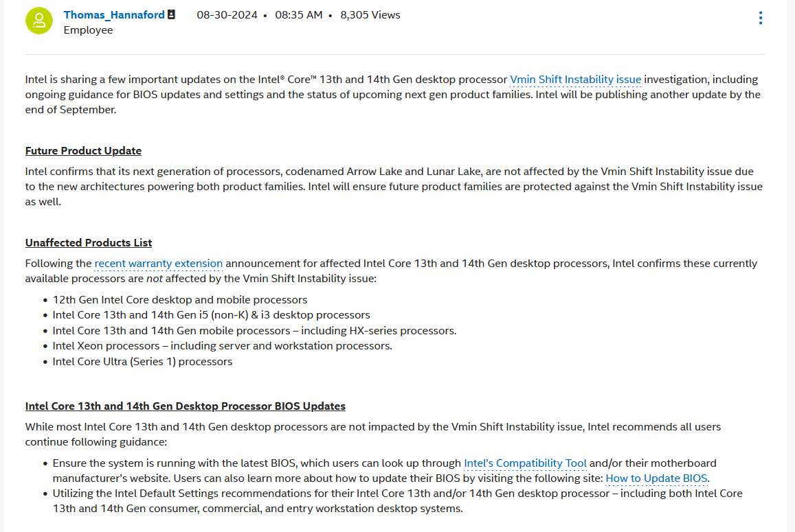 2024 09 01 8 19 44 อินเทลยืนยันว่าซีพียู Intel Core Ultra 200 Arrow และ Lunar Lake ไม่ได้รับผลกระทบจาก “Vmin Shift Instability Issue” เหมือนกับรุ่นก่อนหน้า