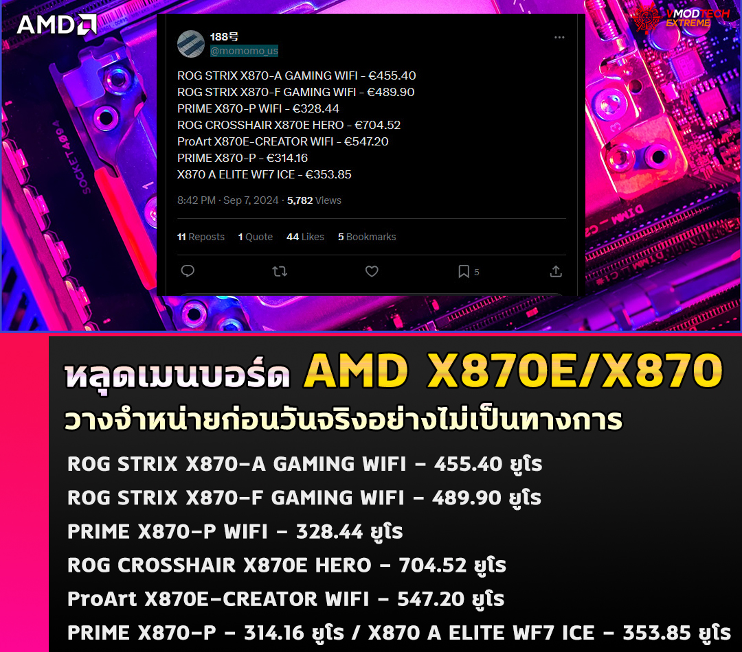 amd x870 x870e price หลุดข้อมูลเมนบอร์ด AMD X870E/X870 วางจำหน่ายก่อนวันจริงอย่างไม่เป็นทางการ