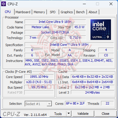 cpuz1 ASUS NUC 14 Pro+ Review